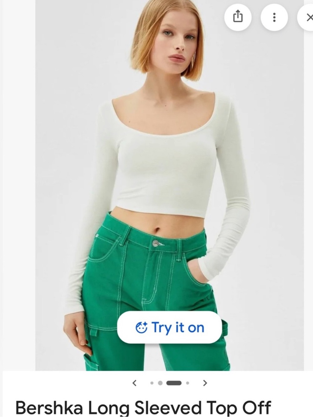 Women's White Long-Sleeve Scoop Neck Crop Top size S new with tag + free gift .